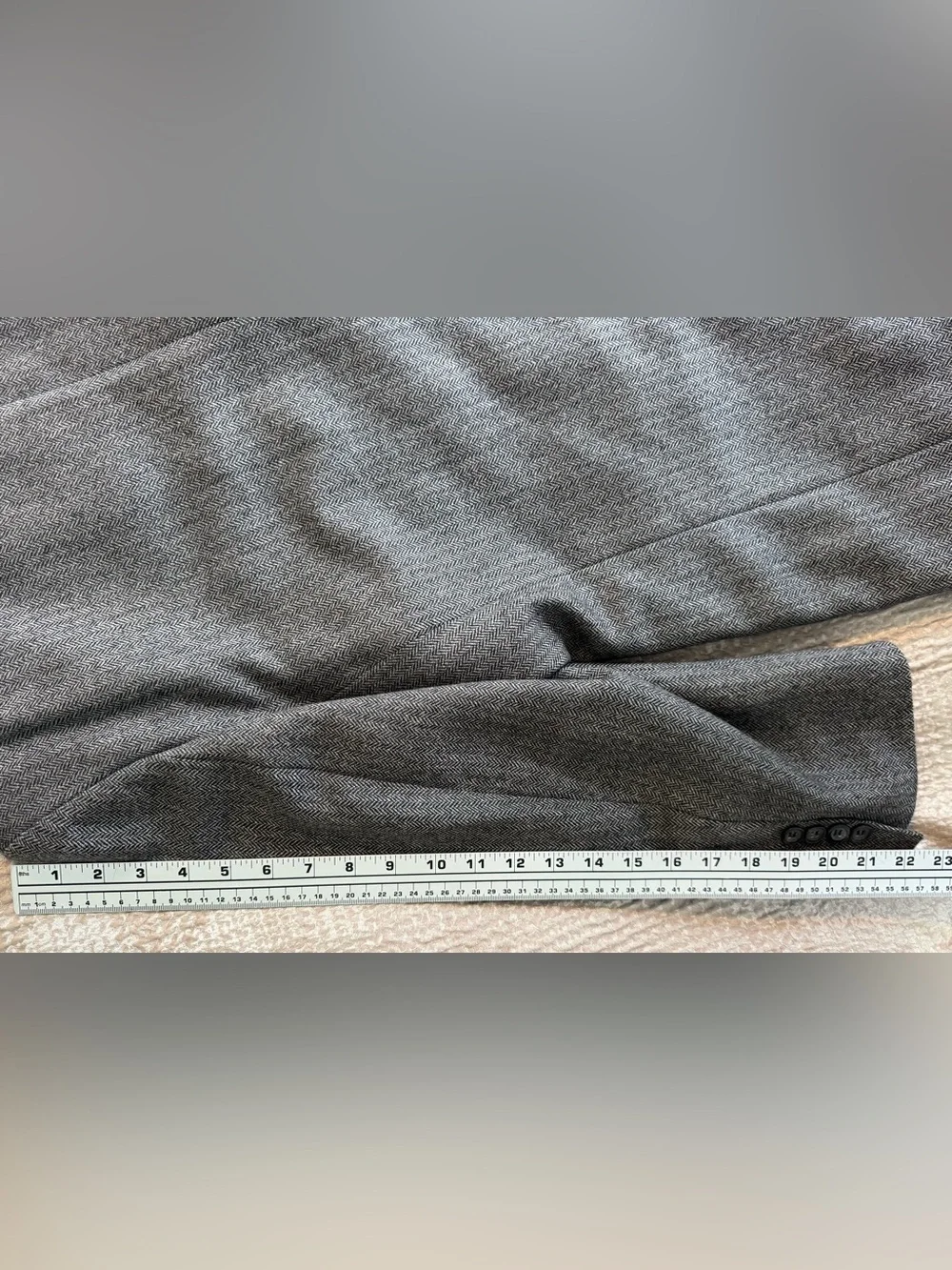 Oscar de la Renta Wool Cashmere Herringbone Blazer 46S Gray